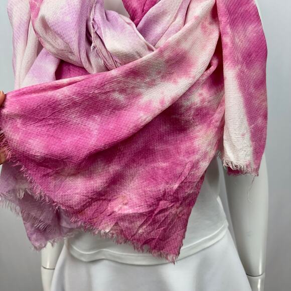 Steve Madden Pink Cream Tie Dye Scarf Oblong Gauzey Fringed Lightweight‎ - Picture 6 of 8